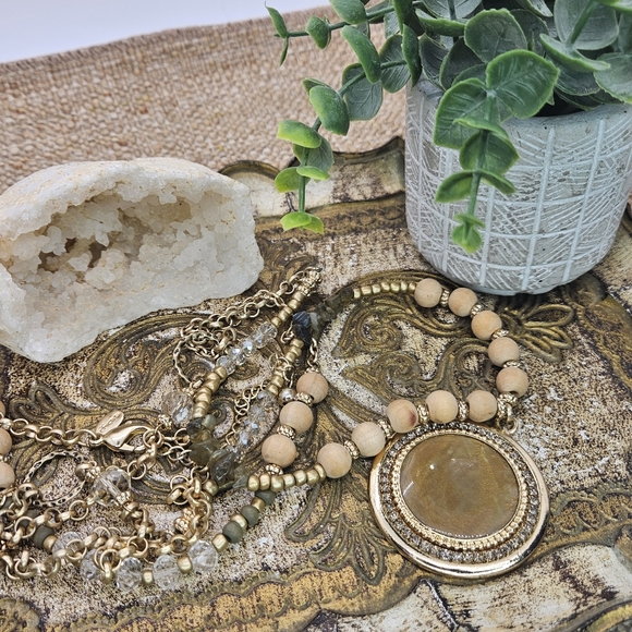 CHICOS Medallion Double-Strand Boho Necklace with Abalone Pendant - Picture 3 of 8